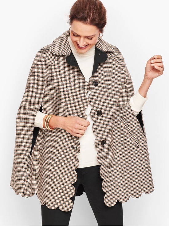 Talbots Accessories - Talbots Scalloped Houndstooth Cape - Cream & Black